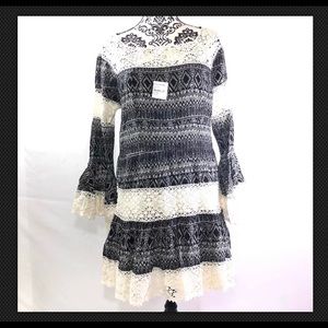 🆕Whyte Eyelash Dress Long Bell Sleeve Lace Detail